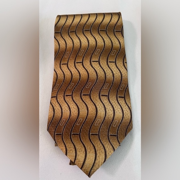 Mens Retro Neck Tie 58”X 4” ENRICO GUCCINI 100% Silk Brown Black Pattern - Picture 1 of 4